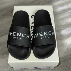 Givenchy Black Slide Sandals with White Logo